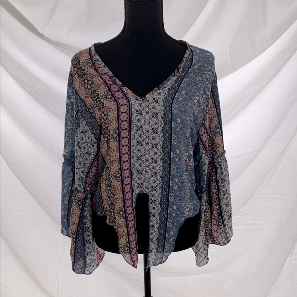 Bohemian Patchwork V-Neck Top